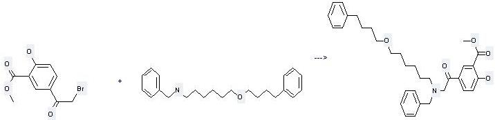 Methyl 5-(bromoacetyl)salicylate can be used to produce 5-({benzyl-[6-(4-phenyl-butoxy)-hexyl]-amino}-acetyl)-2-hydroxy-benzoic acid methyl ester at the temperature of 60 °C
